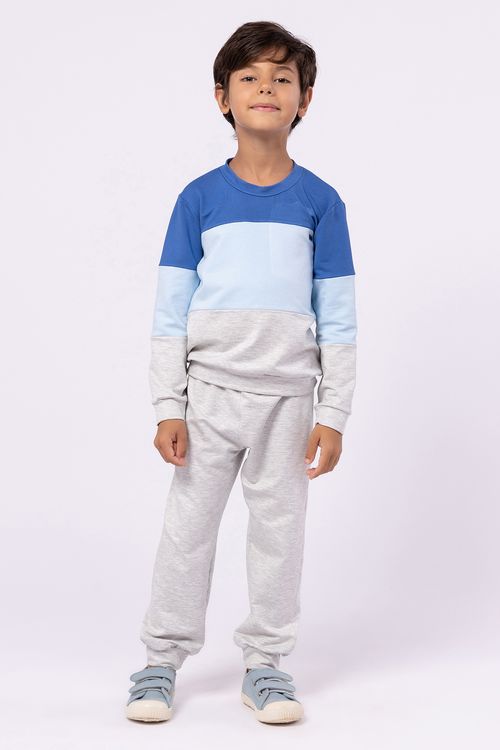 Conjunto Infantil para Menino Blusa Tricolor e Calça de Moletom