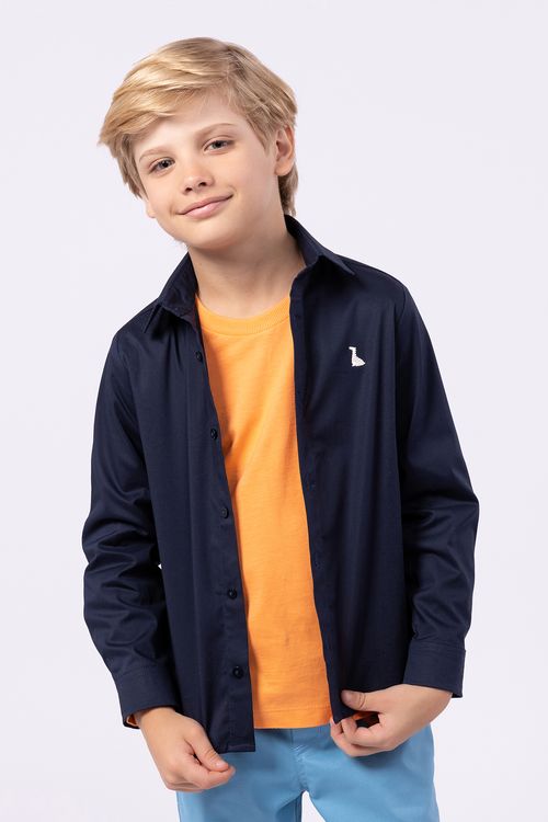 Camisa Social Infantil Básica de Tricoline para Menino