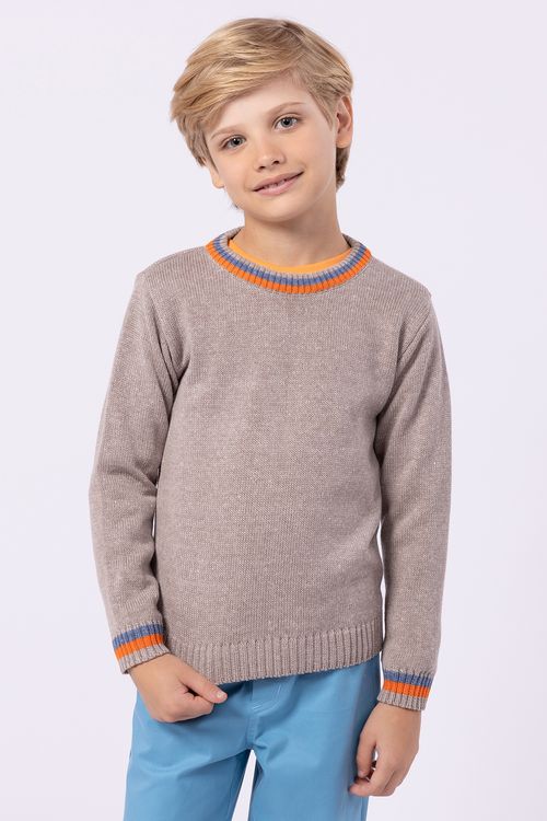 Blusa Insntil de Tricô com Ribana Colorida para Menino