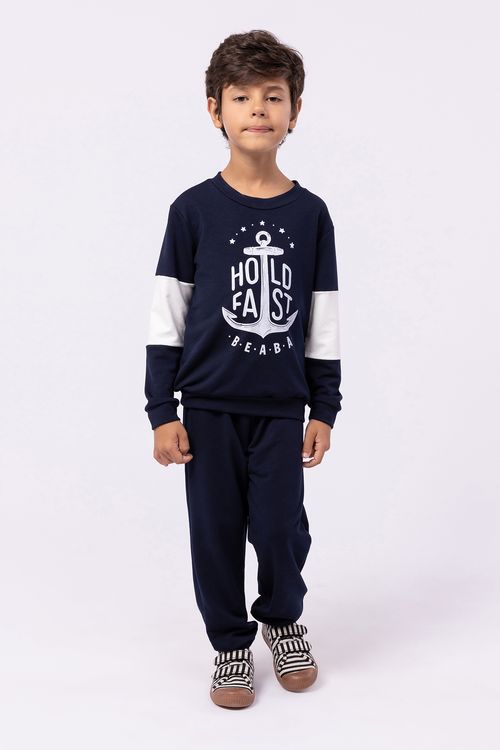 Blusa Infantil para Menino de Moletinho Bicolor com Silk