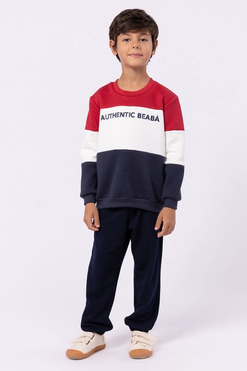 Blusa Básica Infantil de Moletom com Recortes Tricolor e Silk