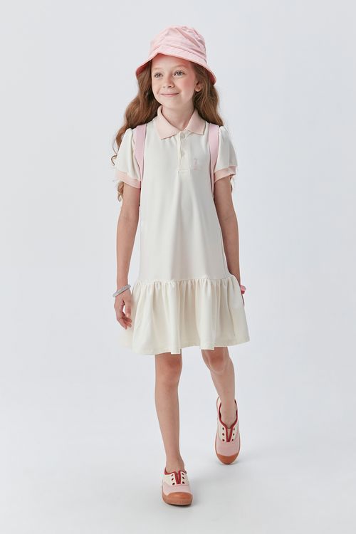 Vestido Polo Infantil com Gola e Punho Colorido
