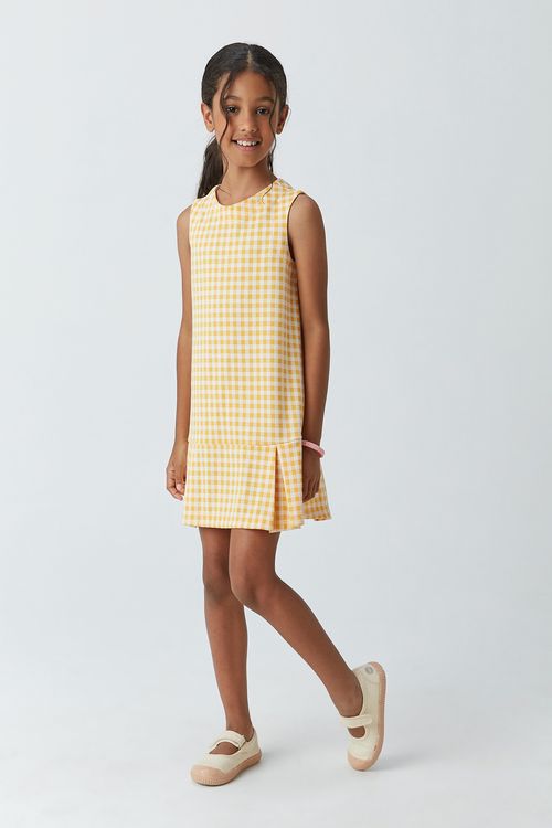 Vestido Infantil de Malha com Recorte e Detalhe de Prega