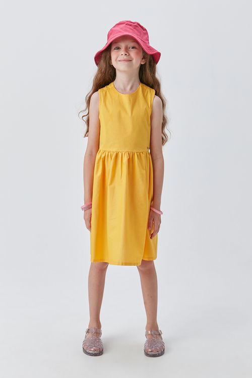 Vestido Infantil de Tricoline com Detalhe nas Costas