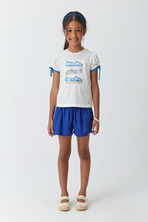 Conjunto para Menina Infantil Blusa com Estampa e Aplicação e Short de Tricoline
