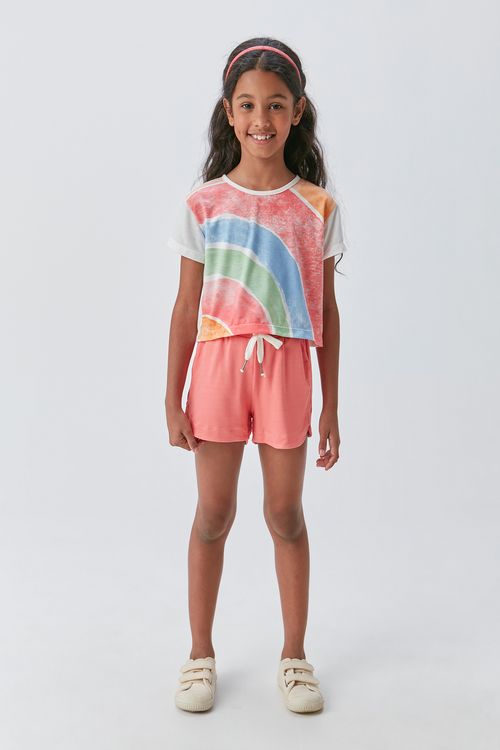 Conjunto Blusa de Malha com Estampa e Short de Moletinho
