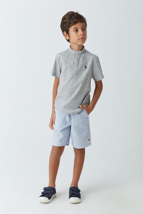 Bata Infantil para Menino de Linho Voal com Aboatoamento e Detalhe Dino Termocolante