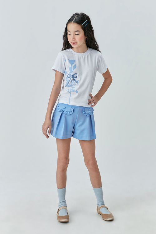 Conjunto Infantil com Blusa de Malha com Estampa e Short de Malha Ponto Roma