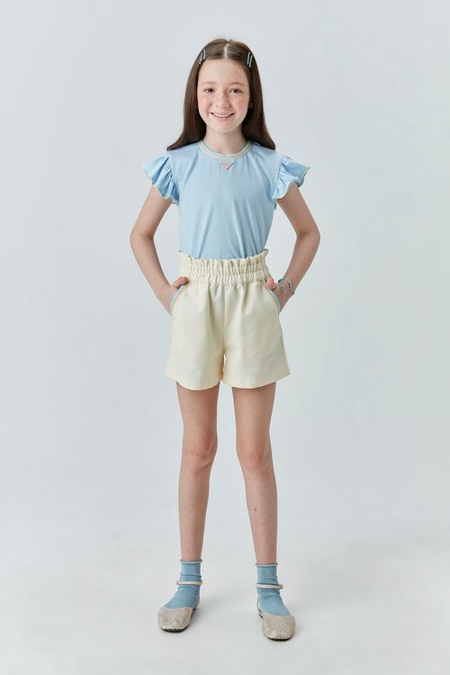 Conjunto com Detalhes Coloridos para Menina Blusa de Malha e Short de Piquet