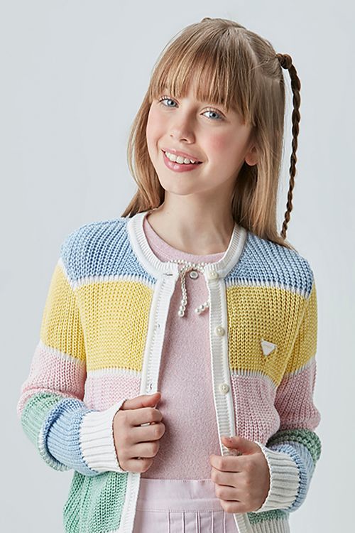 Cardigan Infantil para Menina de Tricô Listrado