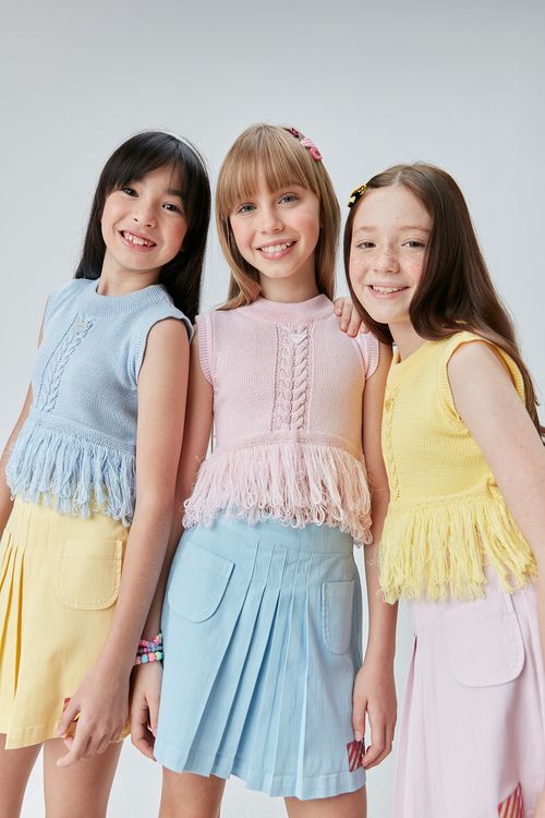 Blusa Cropped Infantil Menina de Tricô com Franjas