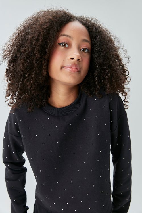 Blusa Cropped em Moletom Detalhes de Strass Metal