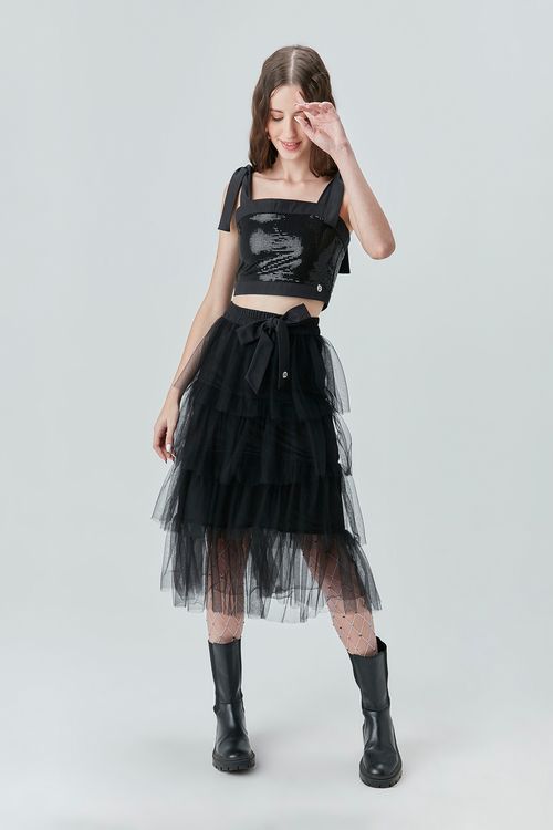 Conjunto Teen Blusa Cropped e Saia Midi