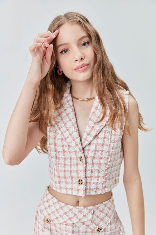 Blusa Teen Colete em Tweed com Lurex
