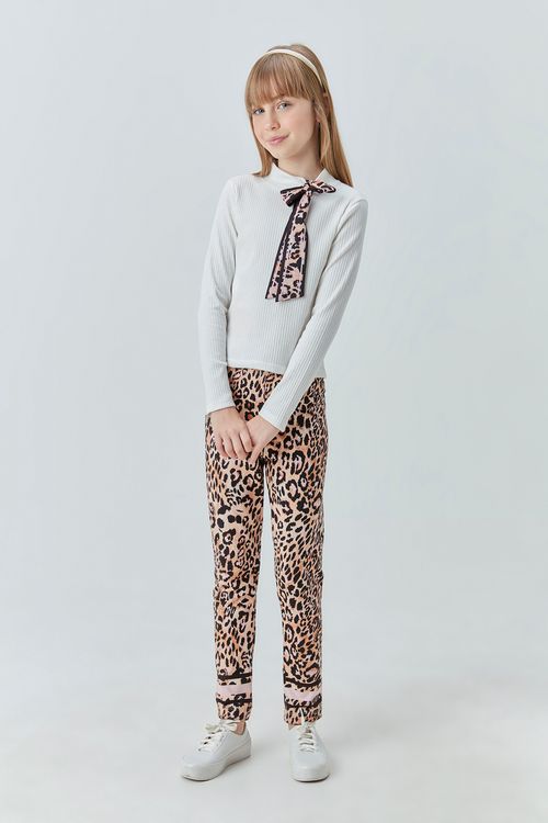 Calça Infantil para Menina de Moletom Estampado de Oncinha