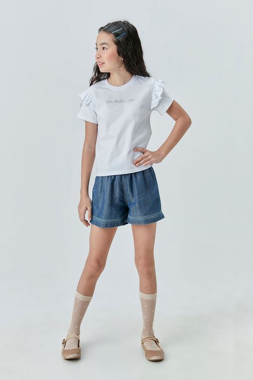 Camiseta Infantil de Malha com Strass para Menina