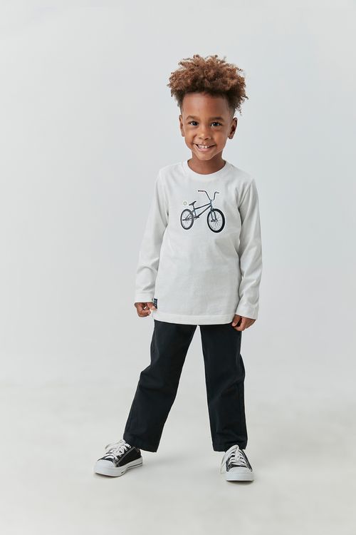 Conjunto Infantil Camiseta de Malha 100% Algodão com Estampa e Calça de SArja com Elastano