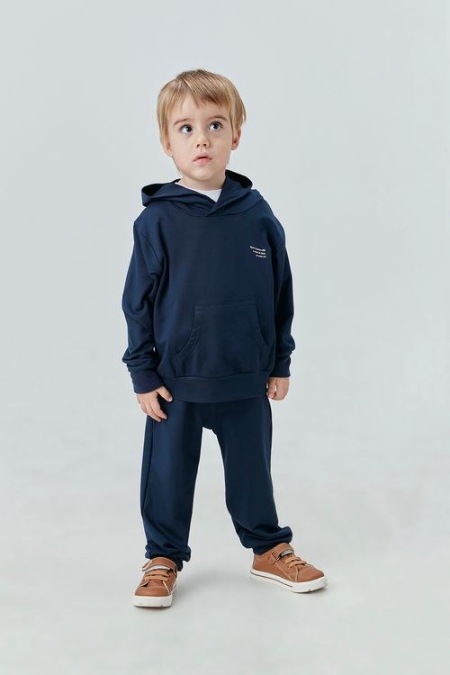 Conjunto Abrigo Básico Infantil de Moletinho de Viscose com Capuz para Menino