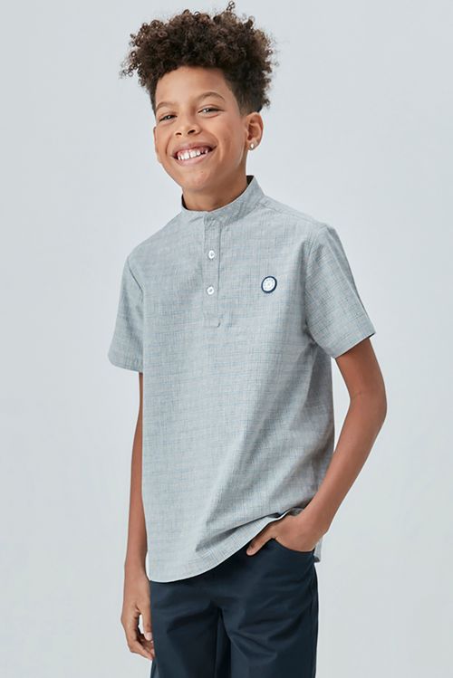 Bata Social Infantil para Menino de Tricoline Xadrez Algodão Fio Tinto