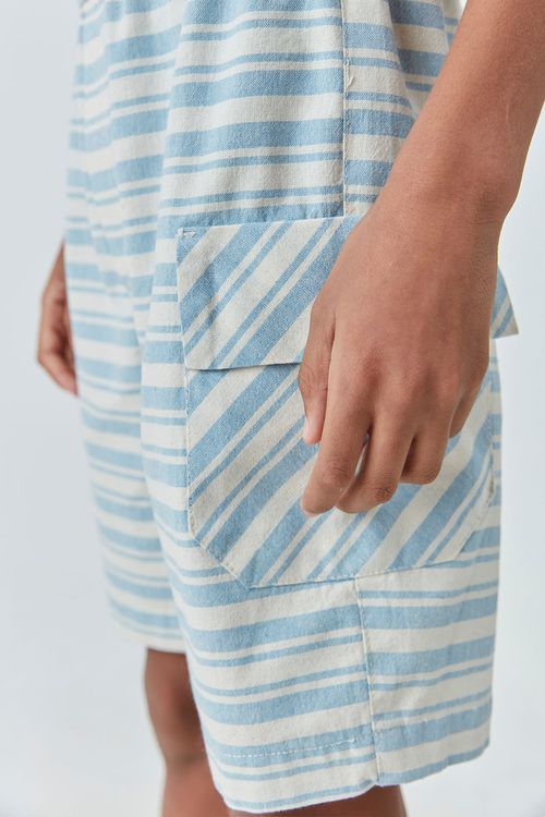 Bermuda Cargo Infantil para Menino de Sarja Listrada Fio Tinto