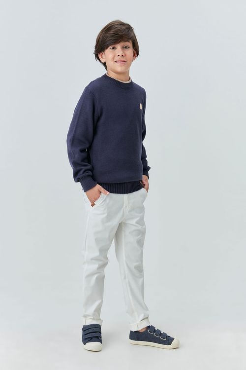 Blusa Infantil para Menino de Tricô com Detalhe Friso na Gola