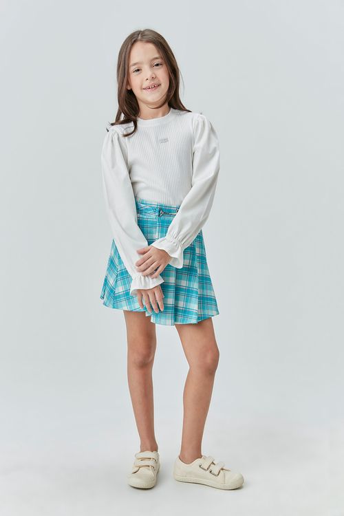 Conjunto Menina Blusa Canelada e Saia Pregas Flanelada