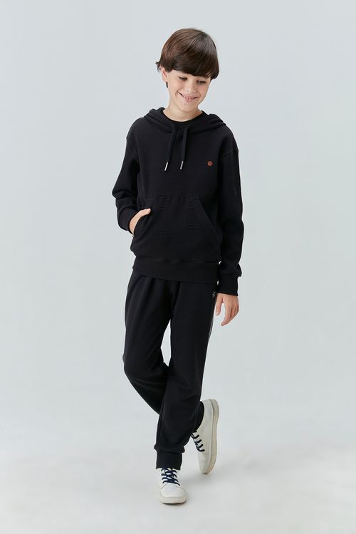 Blusa Abrigo com Capuz Infantil para Menino de Malha Texturizada