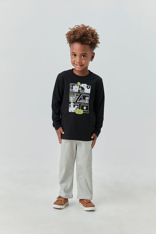 Conjunto Infanitl com Camiseta de Malha 100% Algodão com Estampa e Calçade Sarja com Elastano