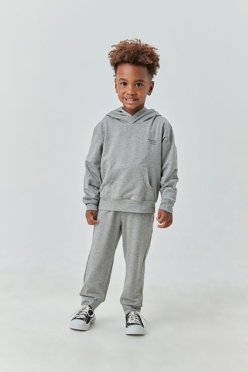 Conjunto Abrigo Infantil para Menino de Moletinho de Viscose com Capuz e Bolso Canguru