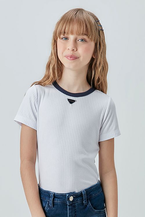 Blusa Infantil Básica para Menina de Malha CAnelada Bicolor