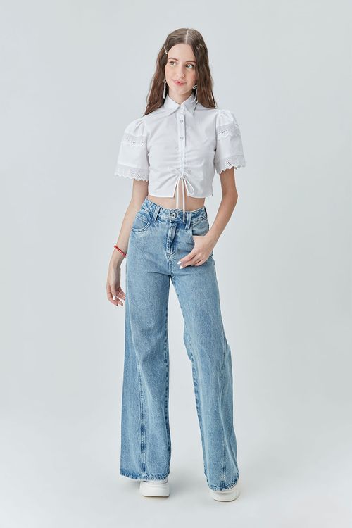 Calça Teen Básica Flare Jeans com Recorte na Lateral