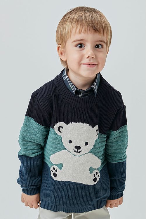 Blusa Infantil de Tricô Listrada com Estampa de Urso