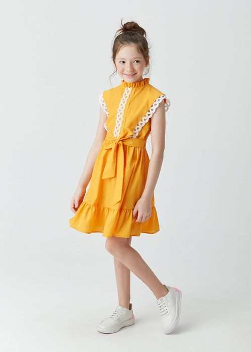 Vestido Infantil de Tricoline com Aplique de Renda