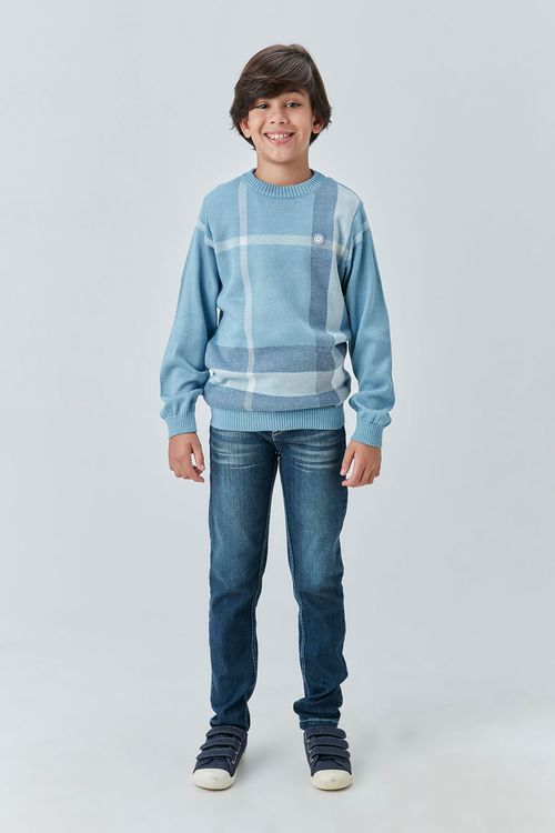 Blusa Básica Infantil de Tricô Jacquard Inspiração Burberry para Menino