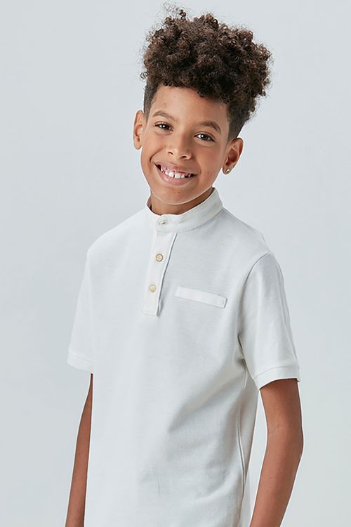 Polo Infantil para Menino Sem Gola de Piquet com Detalha Bolso Falso