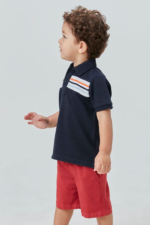 Conjunto Infantil com Polo de Piquet com Lycra e Bermuda de Sarja