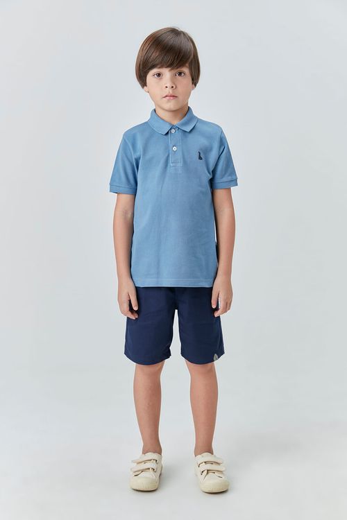 Conjunto Infantil com Polo de Piquet e Bermuda de Sarja com Bolso Frontal