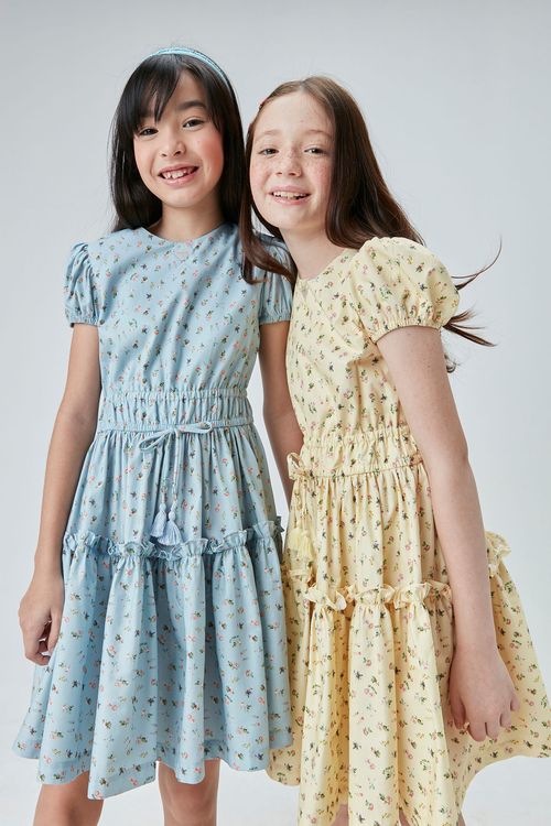 Vestido Infantil de Tricoline com Estampa Floral