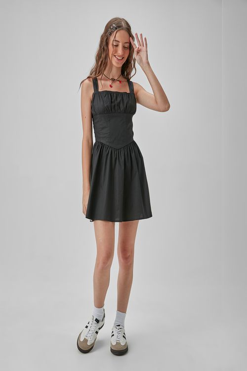 VESTIDO TEEN DE TRICOLINE COM BUSTO FRANZIDO