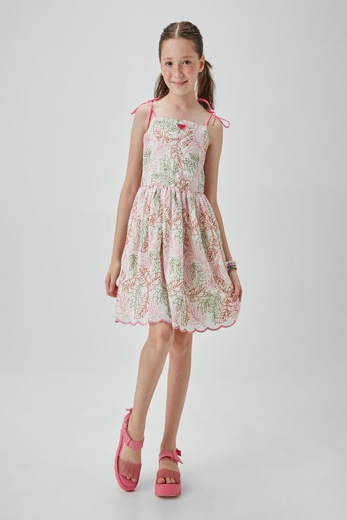 VESTIDO INFANTIL RODADO DE VOIL BORDADO COLORIDO