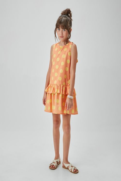 VESTIDO JUMPER EM TRICOLINE ESTAMPADA DE POÁ