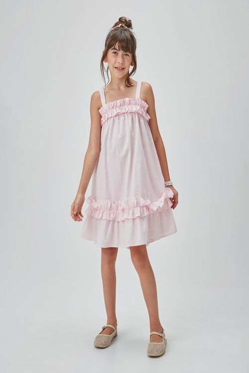 VESTIDO RODADO EM ANA RUGA LISTRADO C/ BABADOS