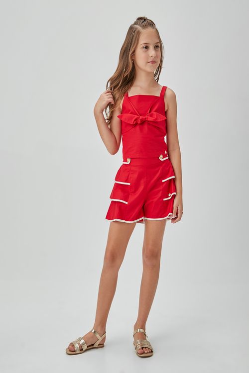 CONJUNTO TOP E SAIA SHORT EM TRICOLINE C/ VIVOS