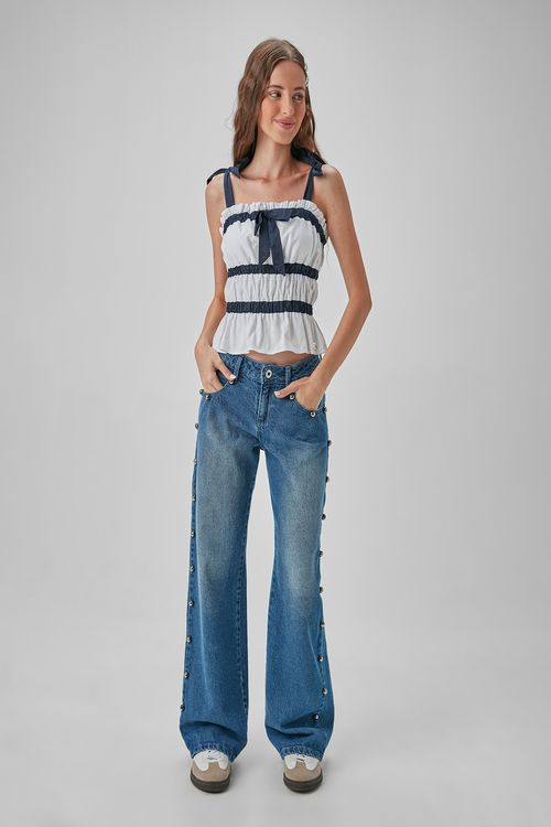 CALÇA WIDE LEG CINTURA BAIXA JEANS 100% ALGODÃO
