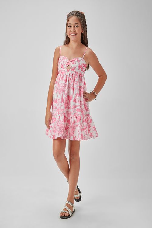 VESTIDO EM TRICOLINE DE ALGODÃO ESTAMPADA