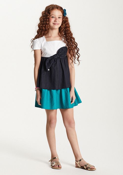 VESTIDO RODADO EM TRICOLINE TRICOLOR