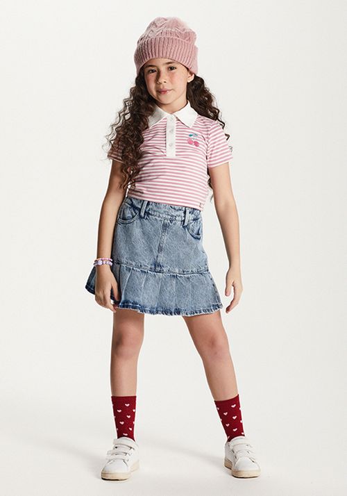 BLUSA POLO EM MALHA LISTRADA C/ BORDADO