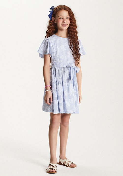 VESTIDO RODADO EM TRICOLINE  LISTRADA