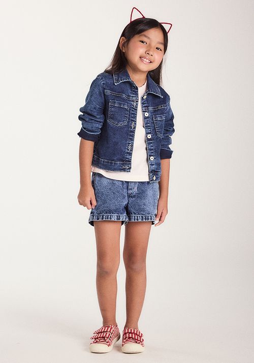 JAQUETA EM JEANS DE ALGODÃO COM ELÁSTANO MODELO TRADICIONAL