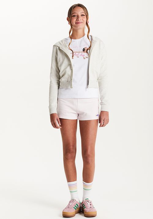 SHORT EM MOLETOM TINTURADO C/ BORDADO